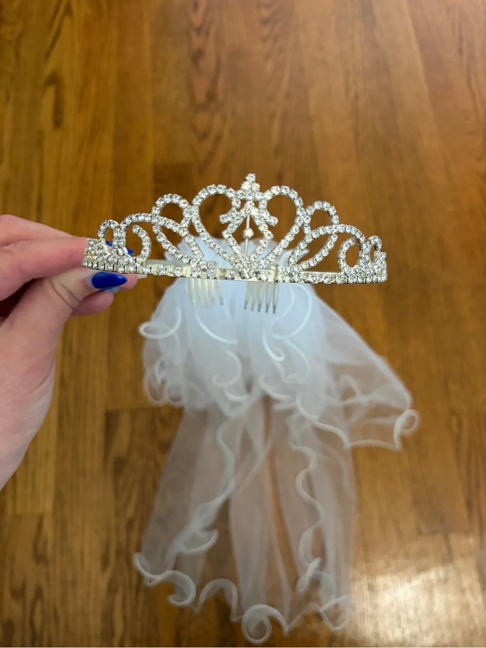 Flower Girl First Communion Veil Headband with Rhinestone Crown